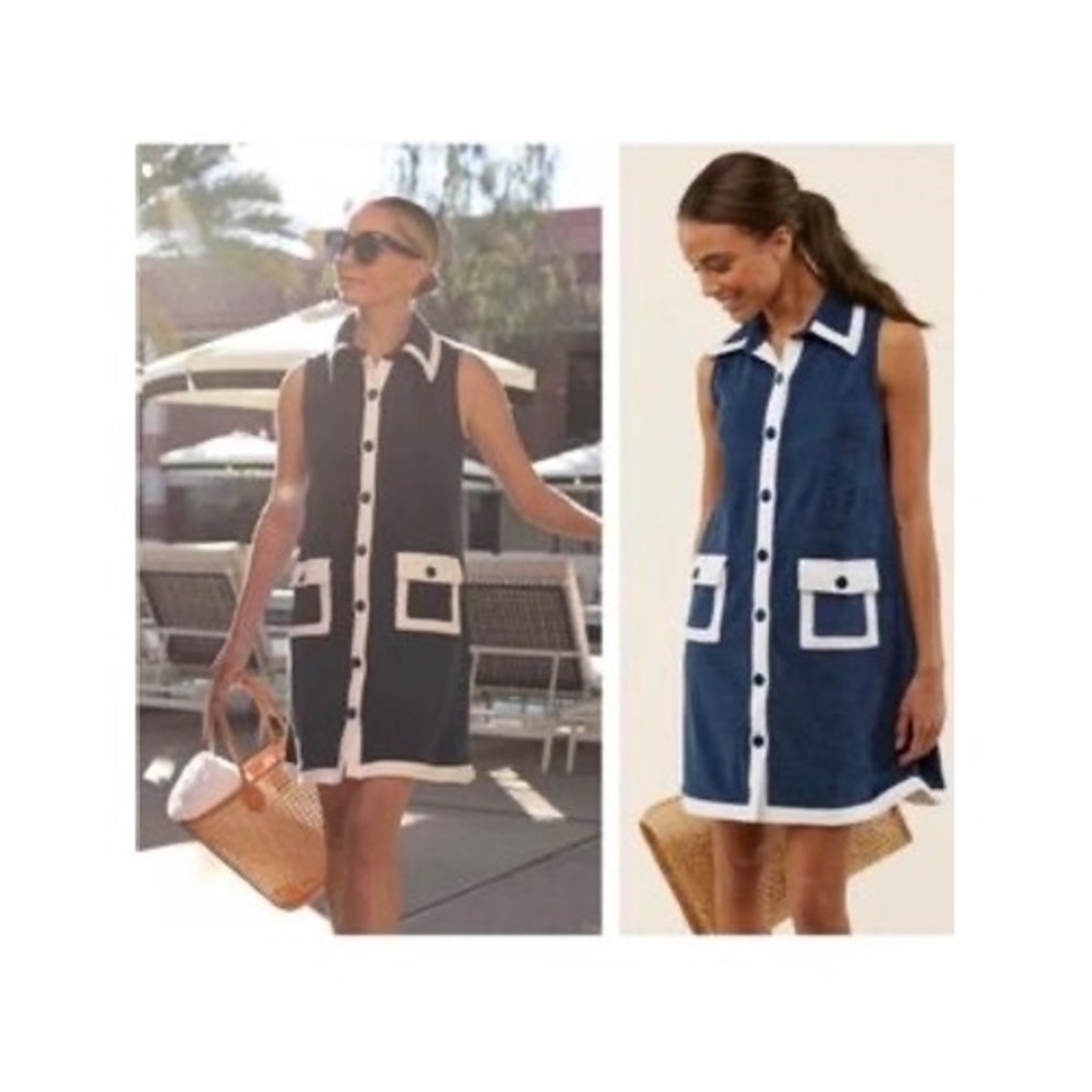 LAKE x Atlantic-Pacific Navy Terry Cloth Button Front Beach Dress Cover Up Small